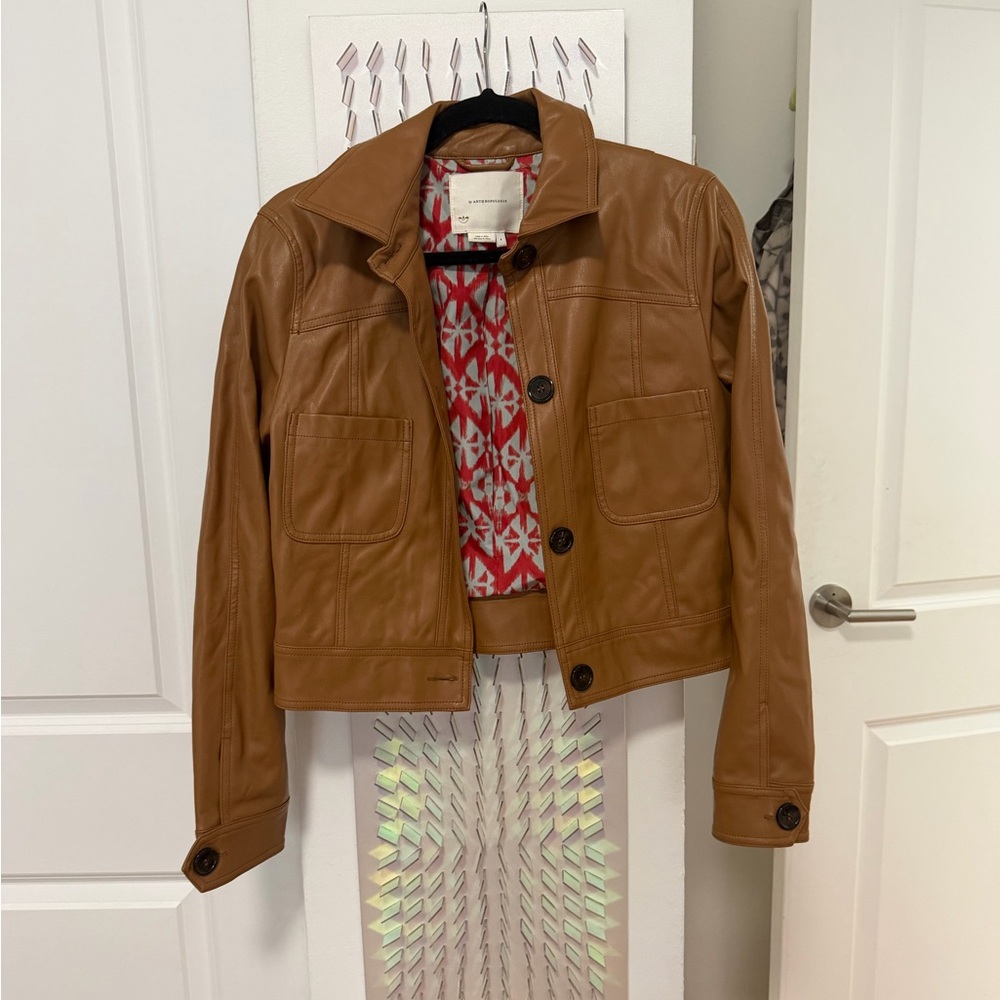 Anthropologie Tan Leather Button-Front Jacket